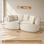 Canapé 3 Places Incurvé en Chenille 188 cm, Canapé Salon avec Assise Profonde, 6 Coussins, Rembourrage Épais, Crème