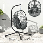 Fauteuil œuf suspendu, chaise hamac balançoire intérieur et extérieur, panier pliable, coussin rembourré, gris