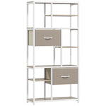 Étagère de rangement 6 niveaux, bibliothèque avec 2 tiroirs en tissu, 9 étagères ouvertes, 72,5 x 30 x 150 cm, blanc
