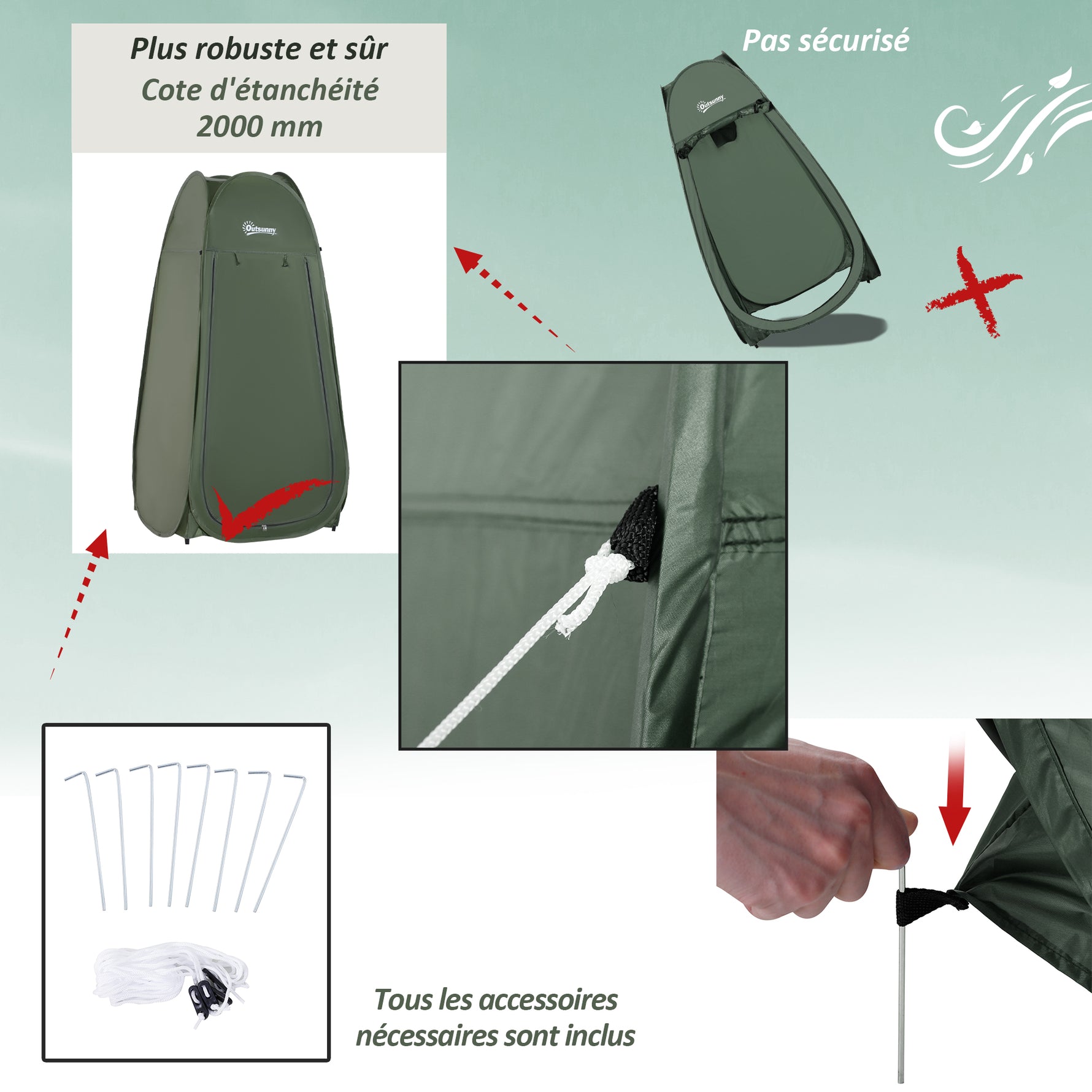 Tente de douche pop-up tente de toilette pliable et portable anti-UV sac de transport inclus pour plage, pêche, randonnée, bain, l'extérieur, vert