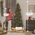 Sapin de Noël artificiel 210 cm, arbre de Noël fin avec 350 lumières, 1273 pointes, support en métal pliable, vert