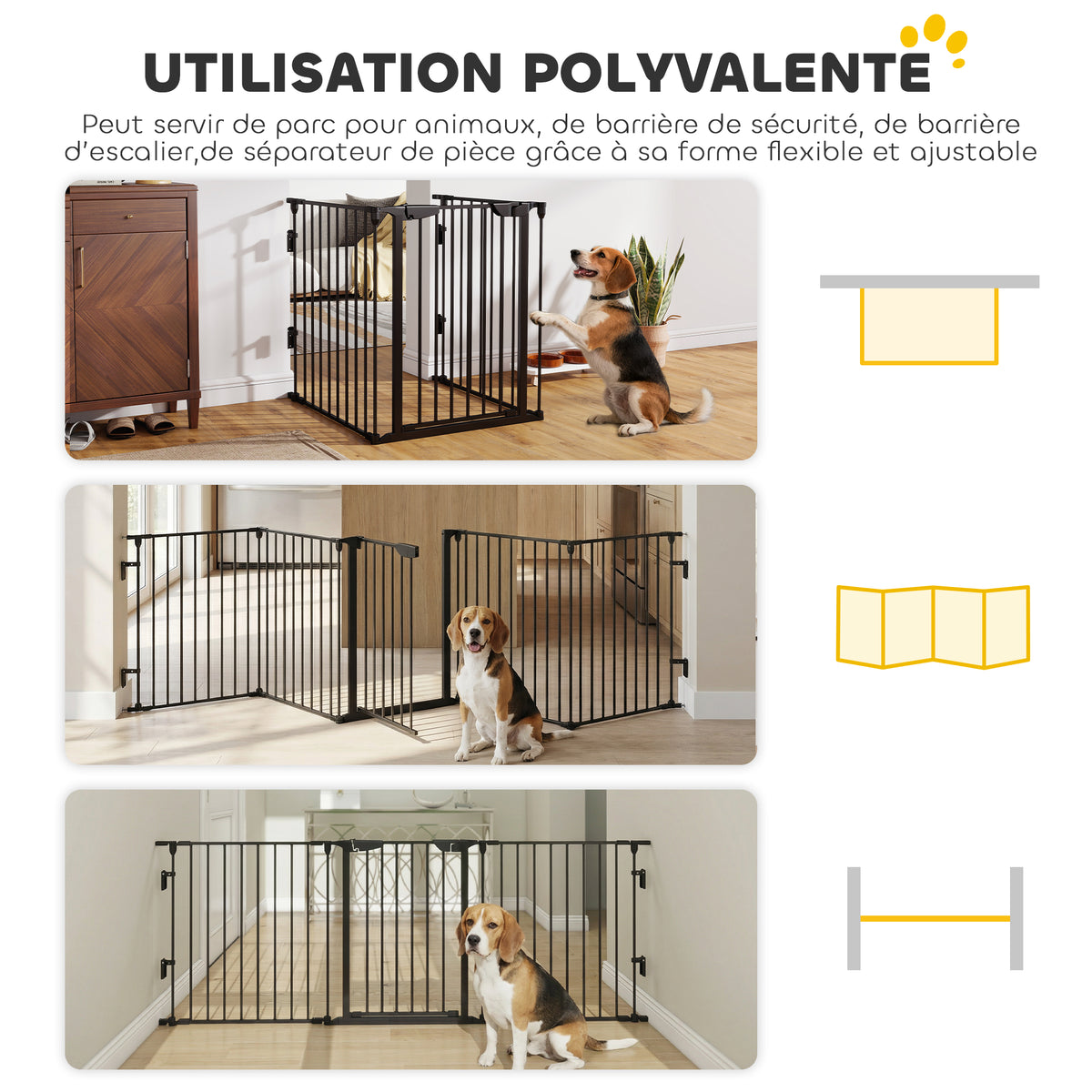 Barrière de sécurité parc enclos chien modulable pliable porte intégrée 300L max. x 74,5H cm métal PP noir