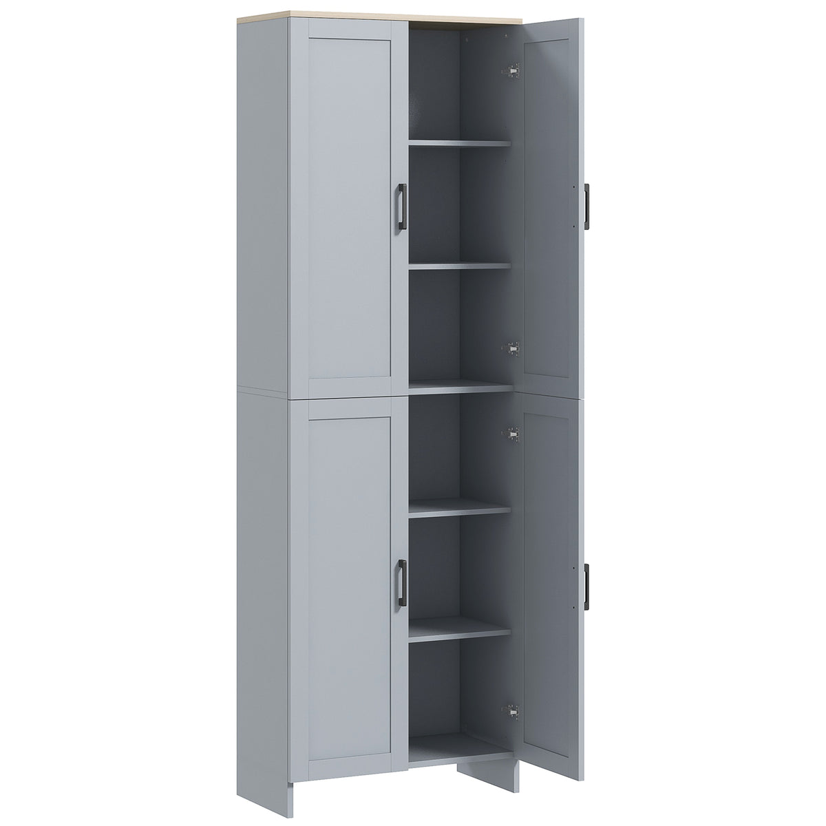 Armoire de cuisine hauteur 170 cm buffet haut avec 4 portes et étagères ajustable, design moderne, gris