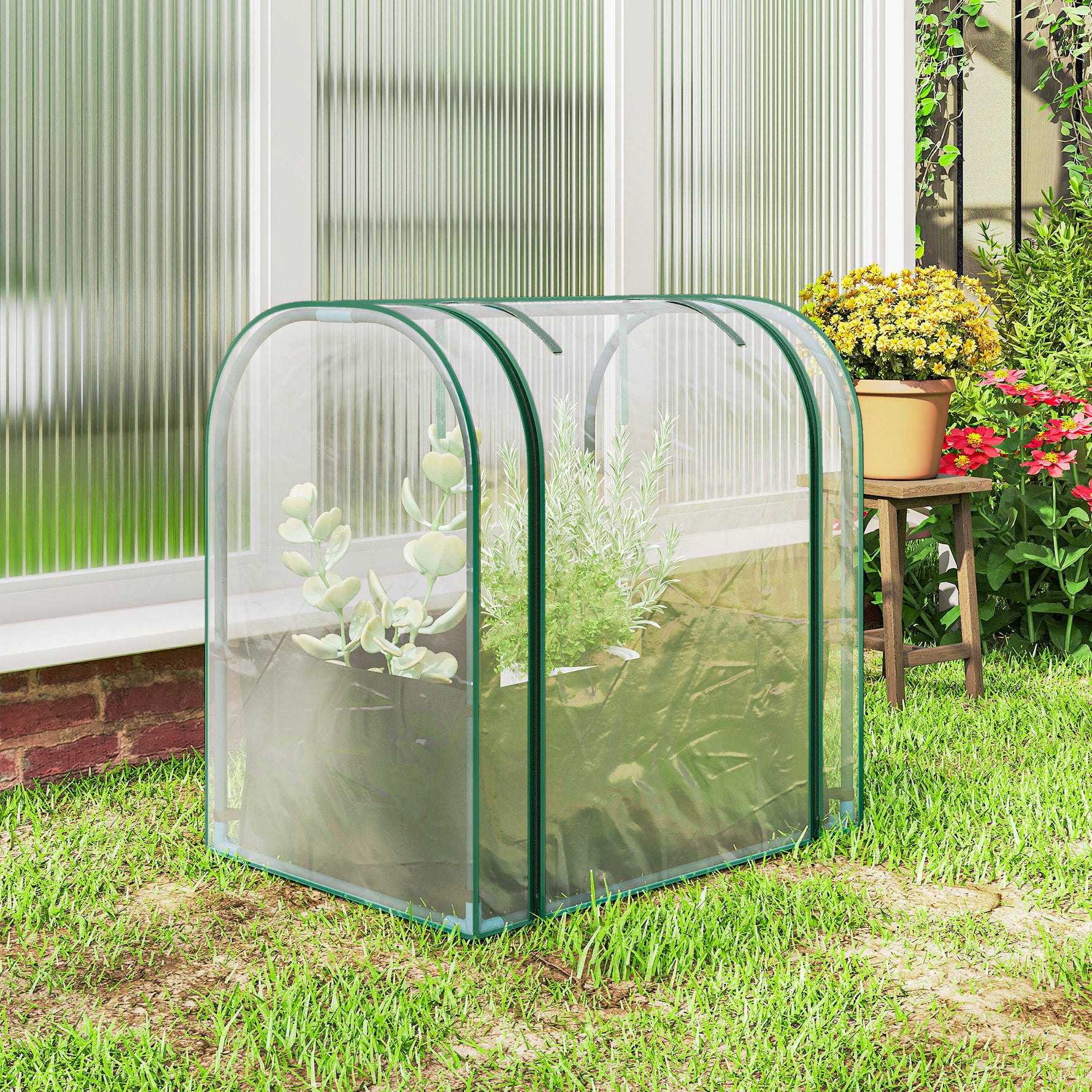 Mini Serre avec Sac de Plantation, Serre Portable avec porte enroulable, 68 x 50 x 70 cm, Vert Foncé