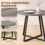 Round Dining Table for 4 People Ø 100 cm, Square Carbon Steel Frame, Industrial Style, Grey Wood Effect