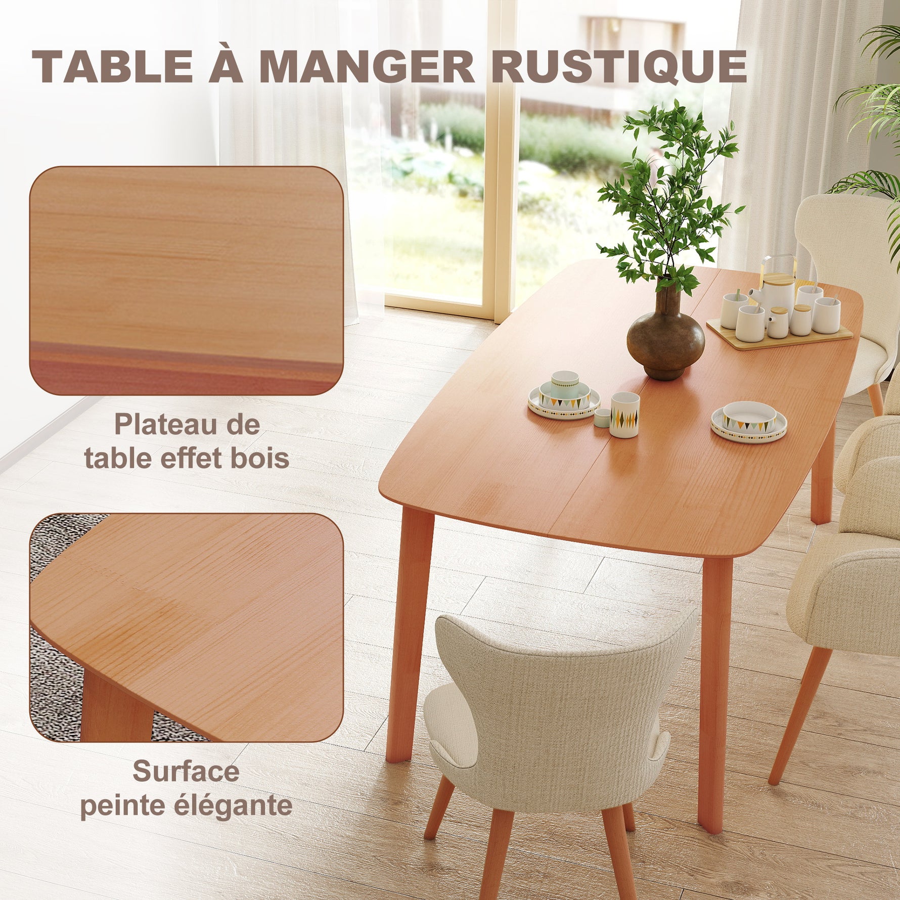Table à manger rectangulaire pour 6 personnes table de cuisine 150 cm en bois massif 150 x 80 x 76 cm bois naturel