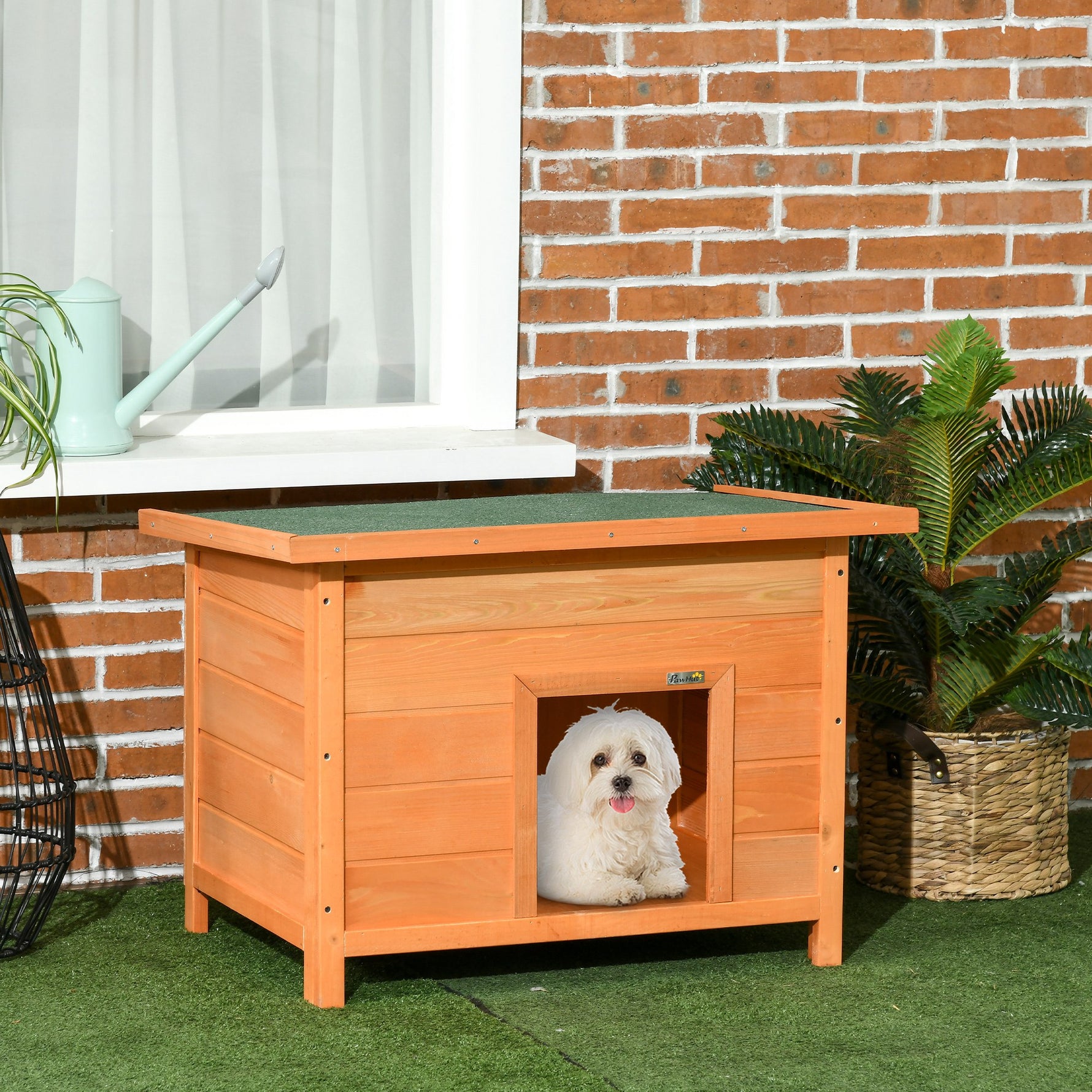 Niche pour chien chat en bois sur pied chenil toit ouvrant bitumé pin massif pré-huilé 85 x 58 x 58 cm