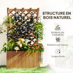 Jardinière avec treillis, bac à fleurs en bois massif avec trous de drainage et doublure, 64 x 33 x 122 cm, bois naturel
