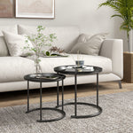 Lot de 2 tables basses rondes gigognes plateaux amovibles style industriel en acier Ø 43 et Ø 35 cm noir