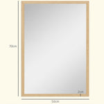 Miroir mural rectangulaire 50 x 70 cm, cadre en bois, idéal pour la salle de bain, salon ou chambre, naturel
