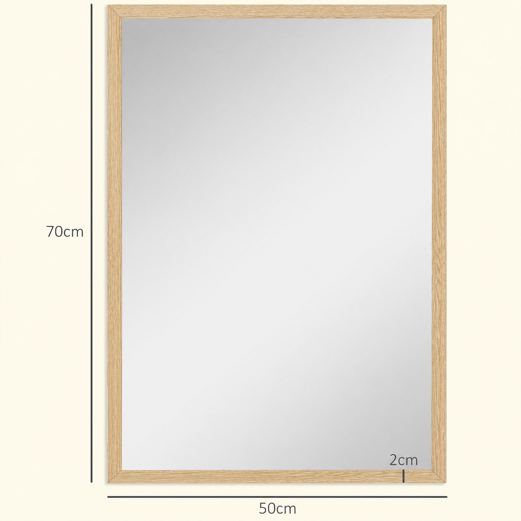 Miroir mural rectangulaire 50 x 70 cm, cadre en bois, idéal pour la salle de bain, salon ou chambre, naturel
