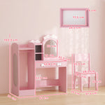 Coiffeuse pour Enfants avec Tabouret et Miroir Lumineux à 2 Couleurs en Acrylique, Coiffeuse Bureau Fille 3-8 Ans, Rose