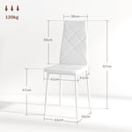 Lot de 2 chaises de salle à manger avec dossier haut, revêtement synthétique et pieds en acier, blanc
