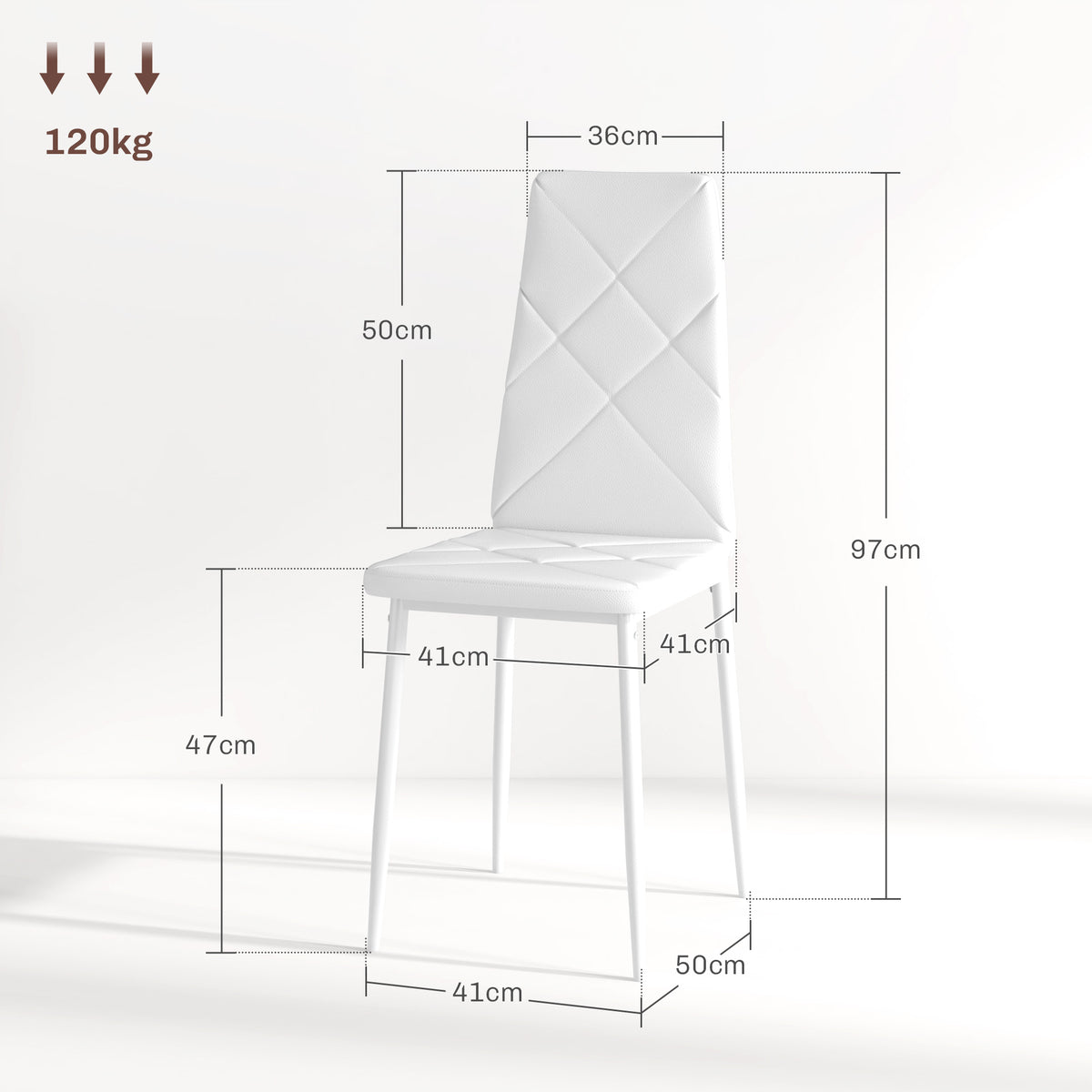 Lot de 2 chaises de salle à manger avec dossier haut, revêtement synthétique et pieds en acier, blanc