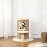 Tonneau à gratter tour à griffer pour chat 2 niveaux avec plate-forme parfait pour griffes & jeu 60 x 60 x 61 cm beige