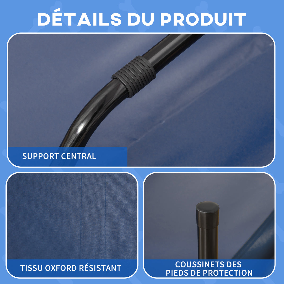 Lit surélevé pour chien lit surélevé rafraîchissant pour chien tissu Oxford sac de transport inclus 92 x 76 x 18 cm bleu
