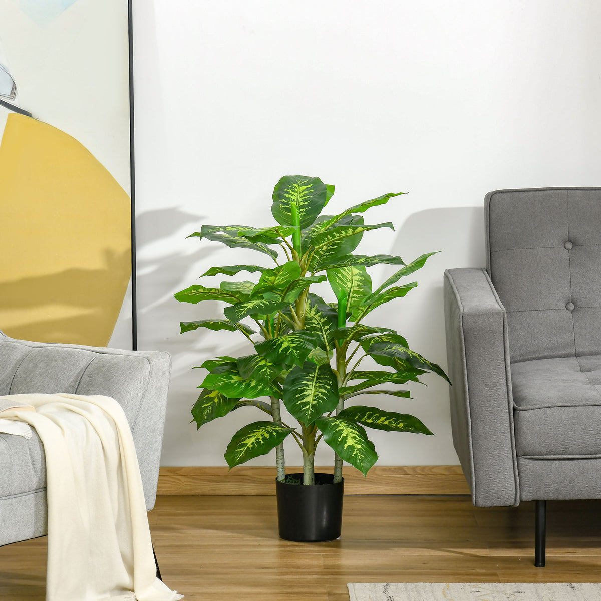 Plante artificielle calathea hauteur 95 cm pot ciment - intérieur