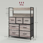 Meuble de rangement commode 7 tiroirs en tissu pliables et amovibles étagères ouvertes, gris