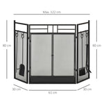 Pare-feu Large pour cheminée ou poêle - Pare-étincelles serviteur de cheminée 2 en 1 avec Accessoires - 3 Volets Pliables et Porte - Acier métal Noir-2
