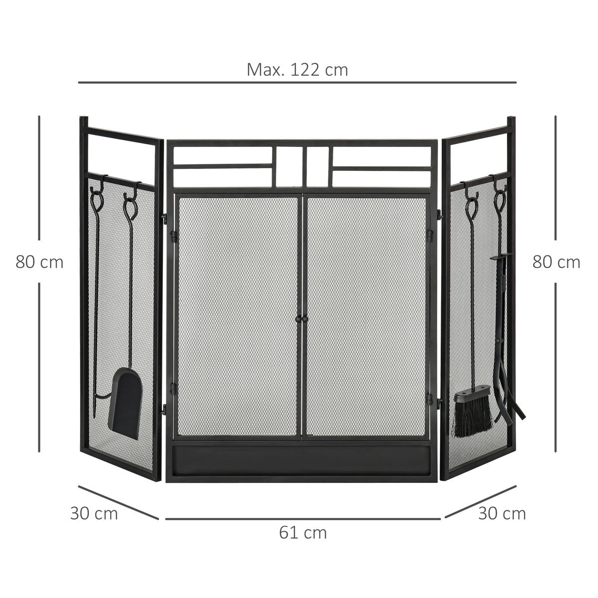 Pare-feu Large pour cheminée ou poêle - Pare-étincelles serviteur de cheminée 2 en 1 avec Accessoires - 3 Volets Pliables et Porte - Acier métal Noir-2