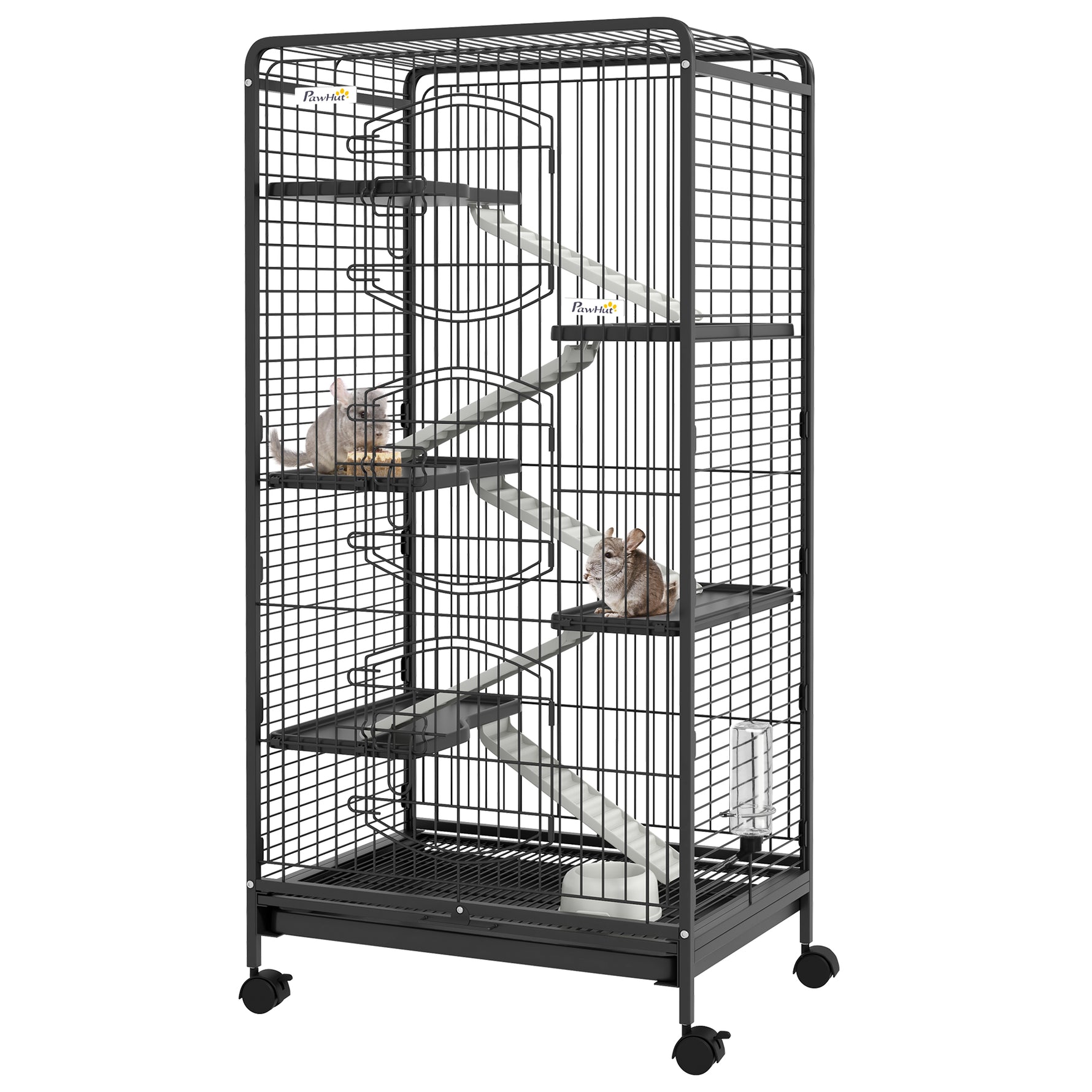 Cage pour Petits Animaux Roulante 5 Rampes 5 Plates-formes Plat et Bouteille d'Eau 250 ml Bac Inférieur Amovible