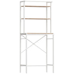 Étagère de Machine à Laver 3 Niveaux, Meuble pour Lave-Linge et Sèche-Linge avec Barre de Suspension, Marron et Blanc