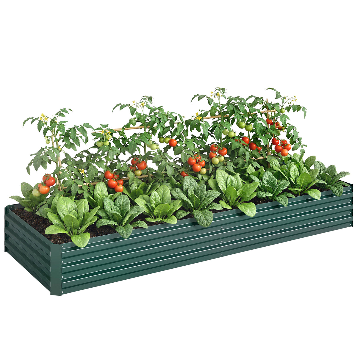 Carré Potager en Métal Modulable - Potager Surélevé 241x90,5x30cm en Acier Galvanisé - Jardinière Extérieur Anti-Rouille pour Légumes et Fleurs, Vert Foncé
