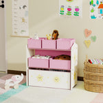 Meuble rangement enfant à 3 niveaux, étagère de rangement pour jouets enfants avec 6 boîtes en tissu amovibles, rose