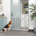 Adjustable Dog Safety Gate 76-107 cm, with 2 Extensions (10/15 cm), One-Handed Opening, No Drilling Required, White