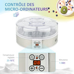 Yaourtière 7 pots de 180ml machine à yaourt électrique en acier inoxydable thermostat réglable 24 x 24 x 13 cm blanc