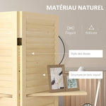 Paravent intérieur 4 panneaux 160L x 170H cm 3 étagères pliables séparateur de pièce portes persiennes naturel