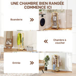 Portant à vêtements sur roulettes, porte-manteaux en bambou, double cintre intégré, 47 x 33,7 x 105,5 cm, bois naturel