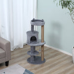 Arbre à chats multi-équipements griffoirs grattoirs plateformes niche jeu boule suspendue Ø 48 x 104H cm gris