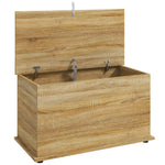 Coffre de Rangement, Banc de Rangement avec Couvercle Rabattable et Charnières de Sécurité, 80 x 40 x 45 cm, Naturel