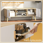 Meuble TV meuble télé bois banc TV jusqu'à 50 pouces avec étagères, 2 placards et passe-câbles, chêne