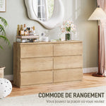 Commode 6 tiroirs meuble de rangement sans poignées design minimaliste 120 x 39 x 75 cm chêne