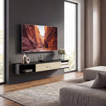 Meuble TV Suspendu 120 cm, Meuble télé jusqu'à 50 Pouces, Porte Rabattable, 2 Étagères Ouvertes et Passe-câbles, Noir