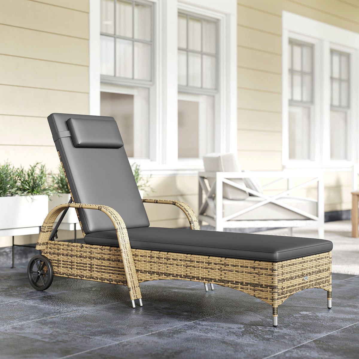 Transat bain de soleil matelas inclinaison réglable multipositions accoudoirs roulettes 200 x 73 x 30-103 cm jaune