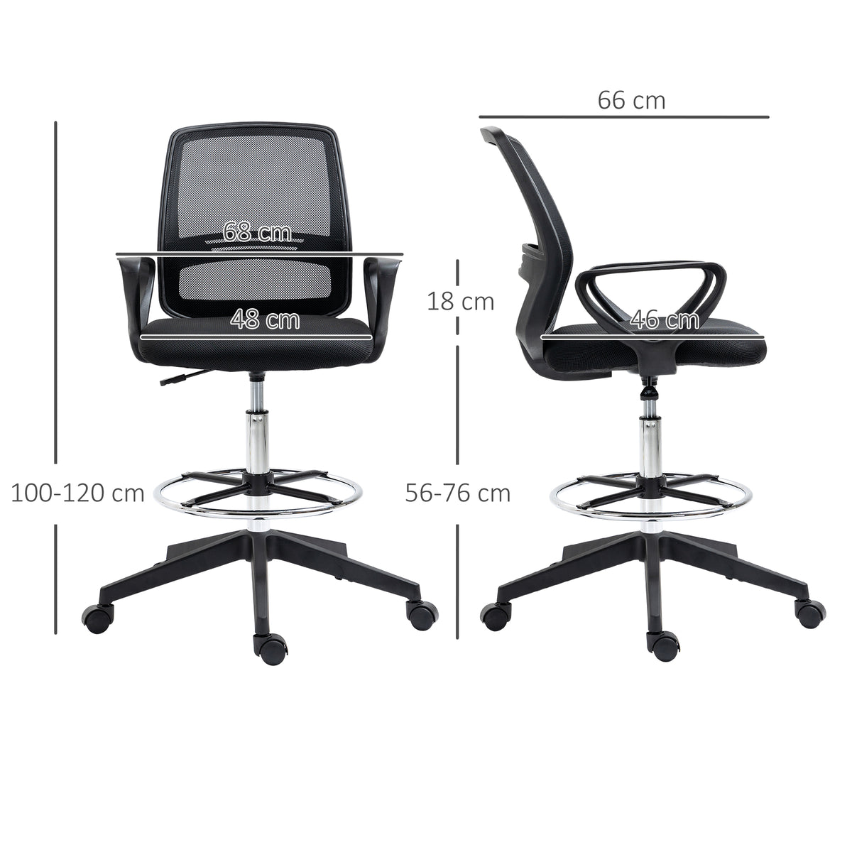 Fauteuil de bureau chaise de bureau assise haute réglable tabouret de bureau pivotant 360° maille respirante