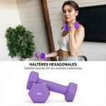 Lot d'haltères hexagonaux, haltères musculation, 2 x 1 kg, 2 x 2 kg, 2 x 3 kg, avec support convertible d'haltères