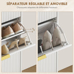 Meuble à chaussures 18 paires avec 3 tiroirs rabattables, portes cannelées et étagères réglables, 60x24x122,5cm, blanc