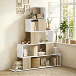 Étagère de rangement, bibliothèque géométrique à 5 niveaux, pour bureau, salon, chambre, blanc et bois naturel