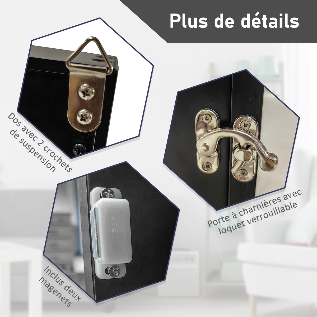 Frame box T-frame cadre pour maillot porte acrylique doublure interne feutre 60 x 6,5 x 80 cm noir