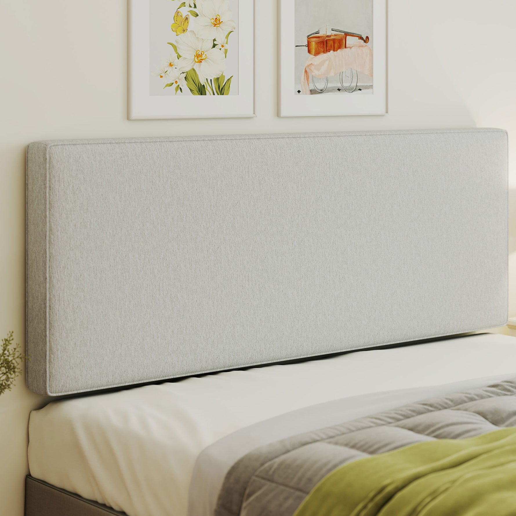Tête de lit murale en lin, 140 x 60 cm, tête de lit suspendue rembourrée pour chambre à coucher, crème