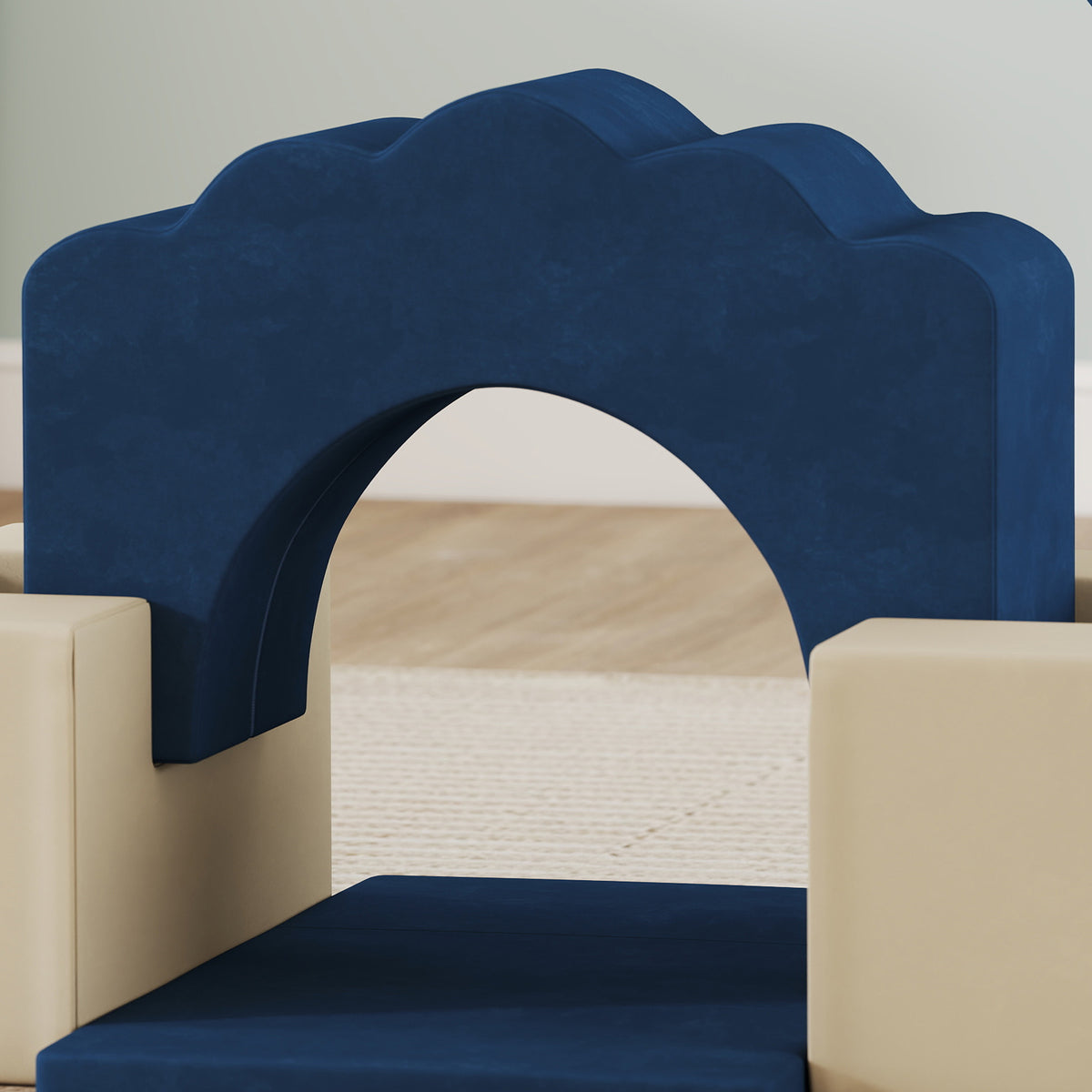 Percorso psicomotorio per neonati 7 pezzi, modulo in gommapiuma con rivestimento in velluto e base antiscivolo, blu