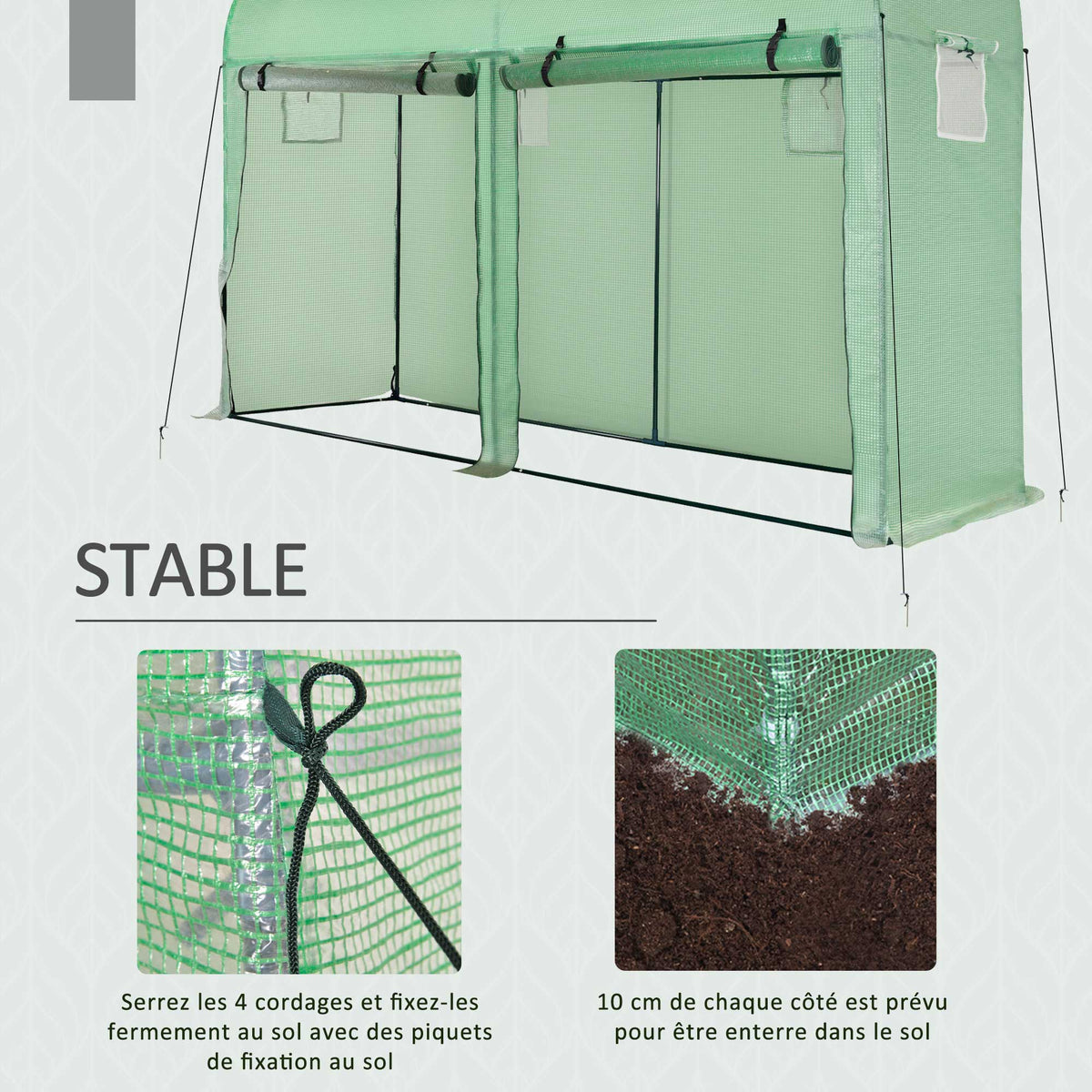 Serre de Jardin, Petite Serre de Balcon en Bâche PE et Châssis Acier, Portes et Fenêtres Roulantes, pour Légumes et Fleurs, Intérieur et Extérieur, 300 x 100 x 200 cm, vert