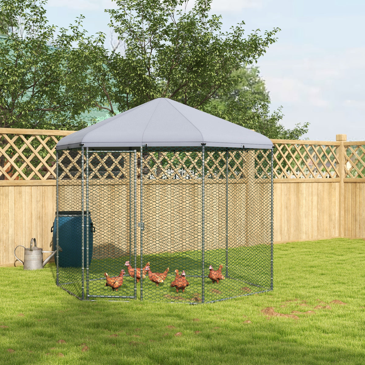 Buitenren voor kippen 5 m² draadkooi afm. 2,8L x 2,45B x 2,46H - overdekte ruimte - 5/8 kippen