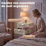 Lot de 2 Tables de Chevet Murales, Tables de Nuit Suspendues avec 2 Tiroirs et Plateau à Effet Rotin, Chêne