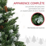 Sapin de Noël artificiel lumineux 703 branches 250 LED 30 pommes de pin support pied pliable hauteur 180 cm Ø 80 vert