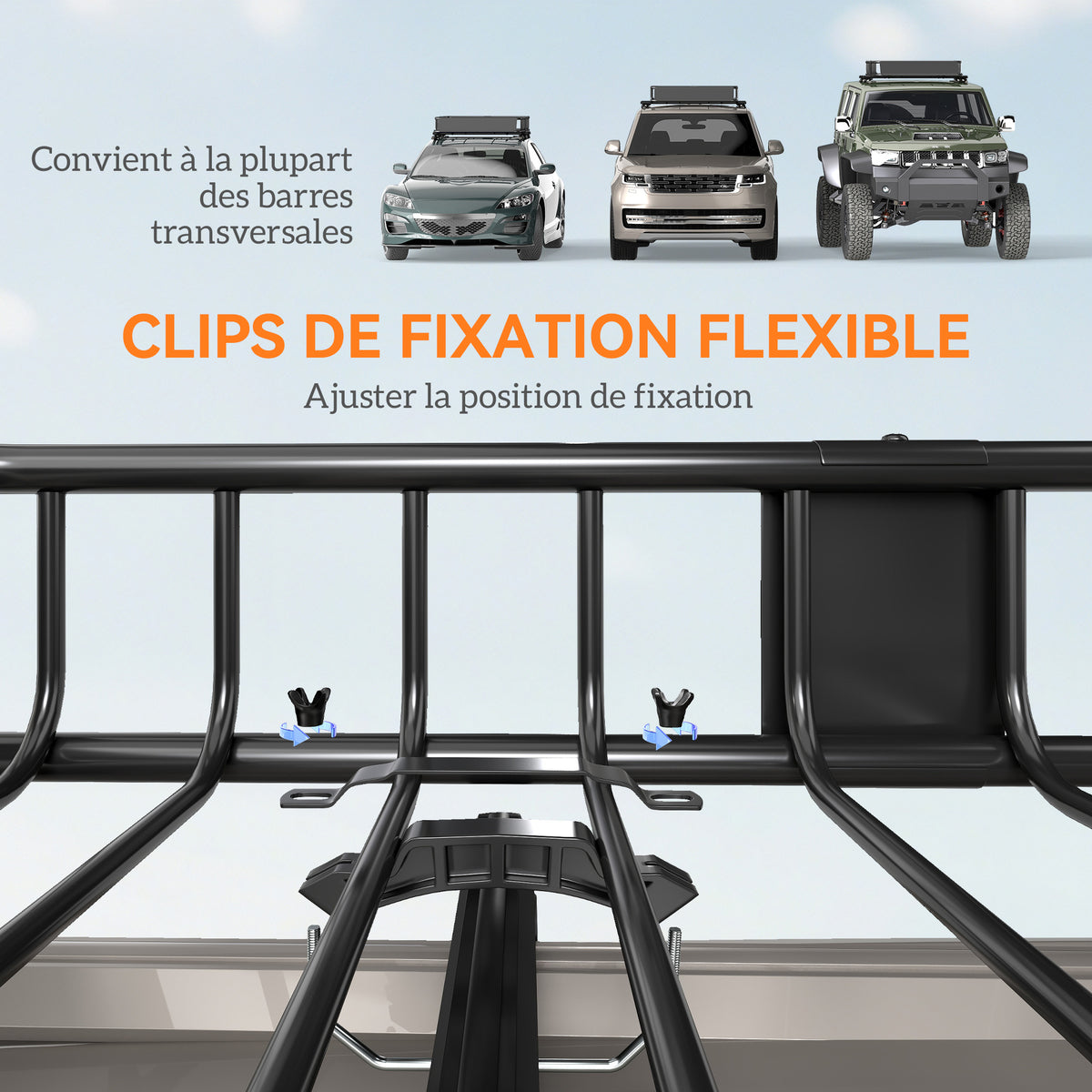 Porte-bagages Galerie de toit pour voiture en métal réglable en longueur de 109 à 162L cm Charge max 100kg